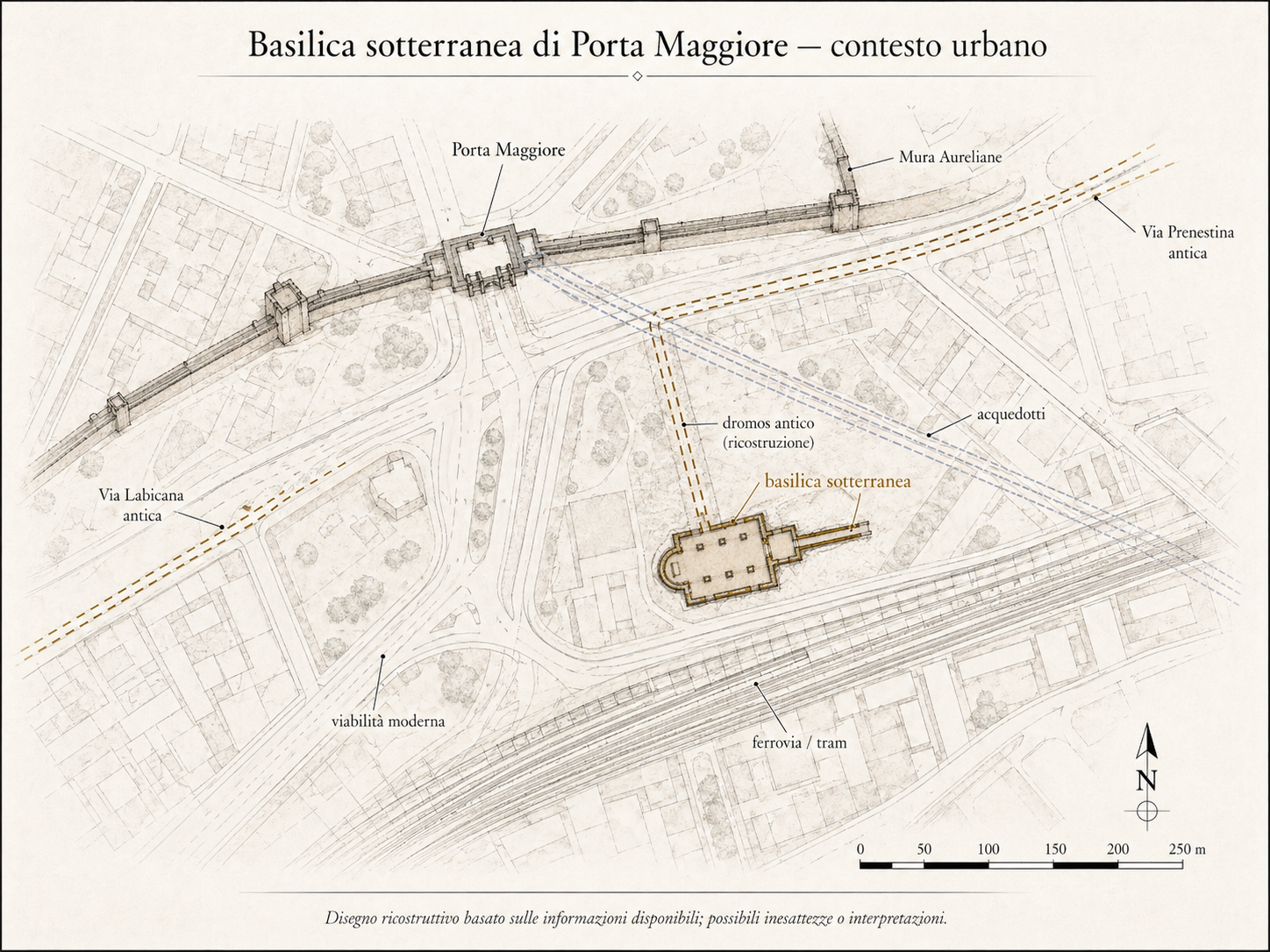 Schema del contesto urbano della basilica sotterranea di Porta Maggiore